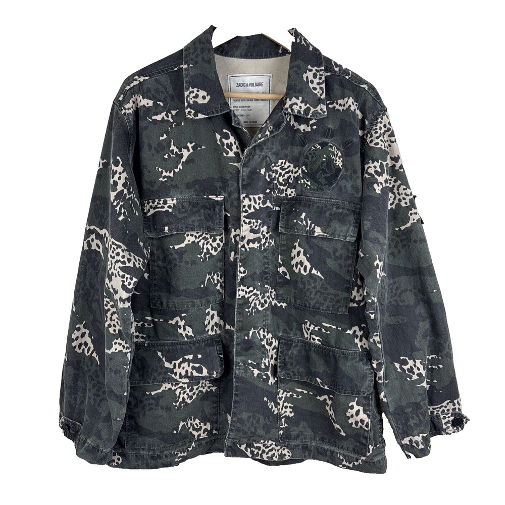 Zadig & Voltaire Kansas Camo Leo Utility Jacket Parka in Green Womens Size M/L